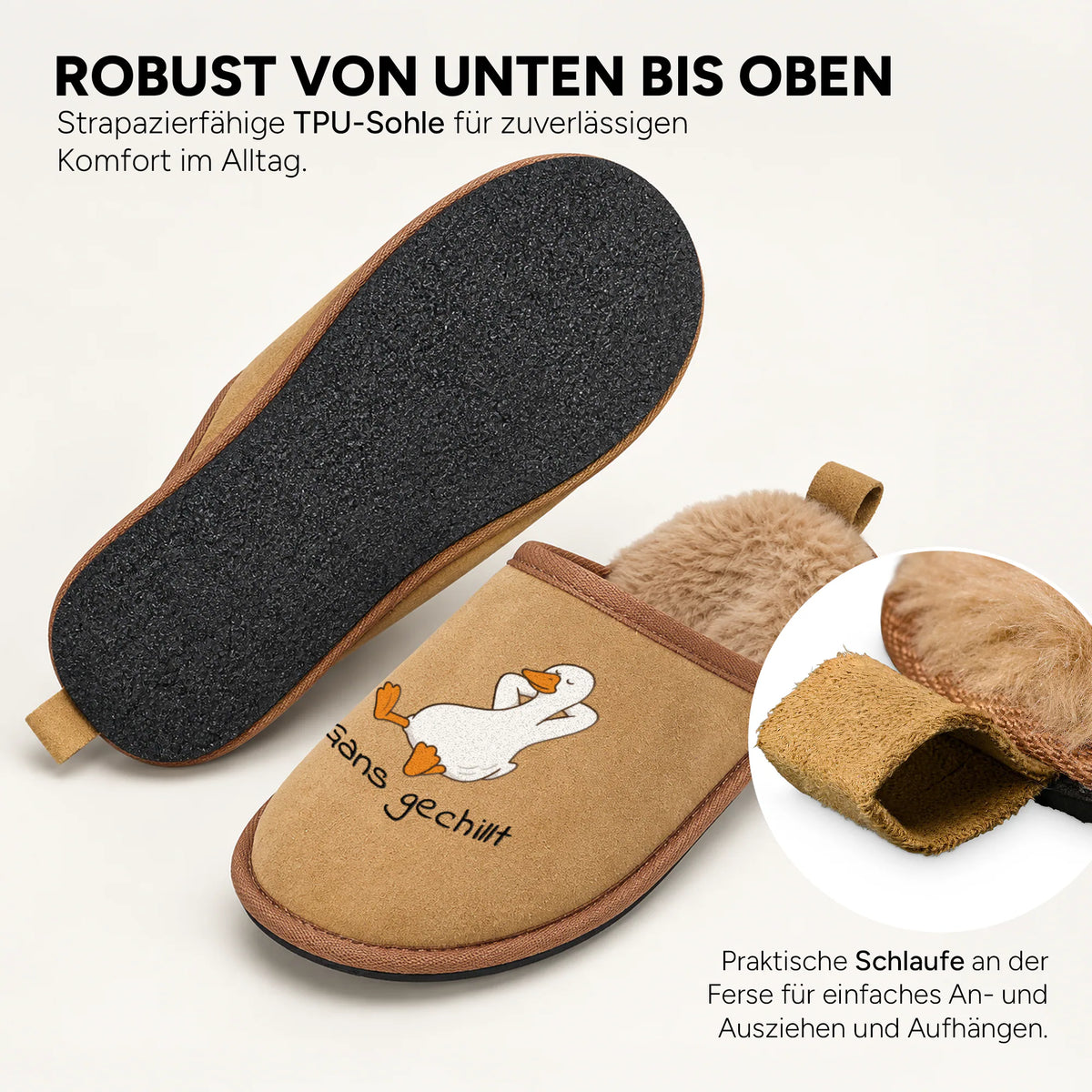 Innen flauschig, außen in Veloursleder-Optik