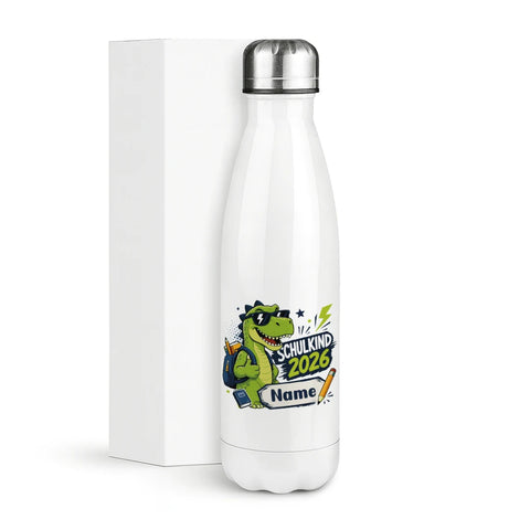 Schulkind 2026 Dino Personalisiert – Thermosflasche 500 ml