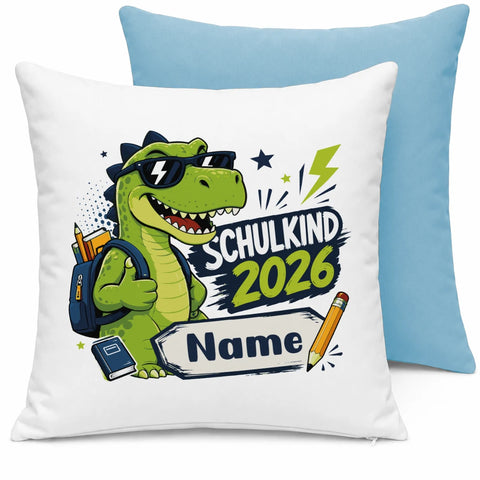 Schulkind 2026 mit Dino – personalisiert – Kissen