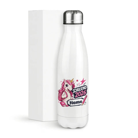 Schulkind 2026 Einhorn Personalisiert – Thermosflasche 500 ml