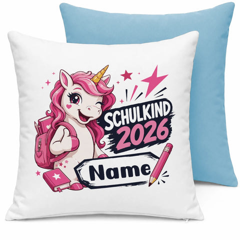 Schulkind 2026 mit Einhorn – personalisiert – Kissen