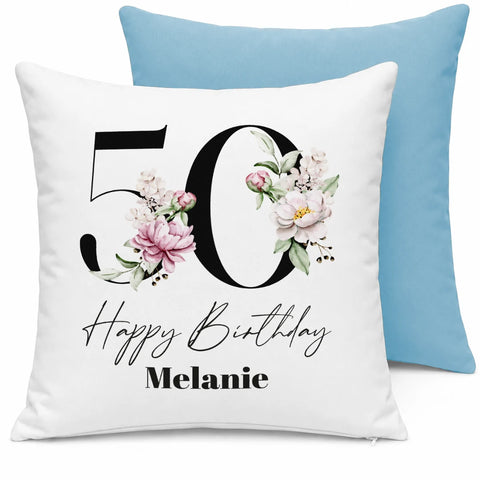 50 Happy Birthday – mit Name personalisiert – Kissen