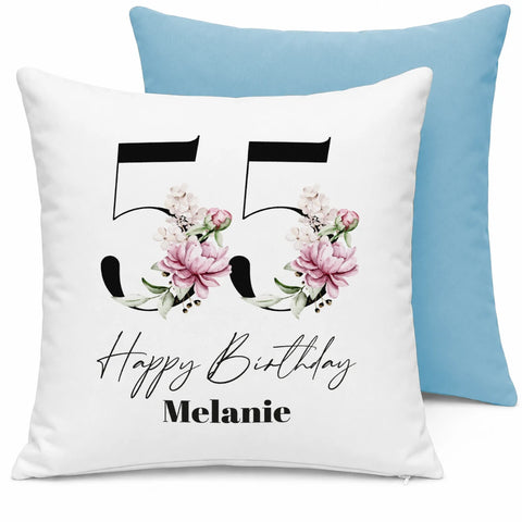 55 Happy Birthday – mit Name personalisiert – Kissen