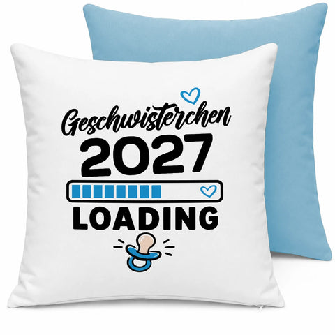 Geschwisterchen loading – Motivfarbe Blau – Kissen