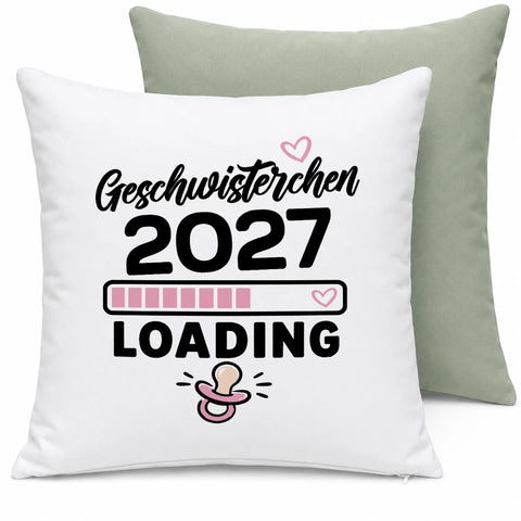 Geschwisterchen loading – Motivfarbe Rosa – Kissen