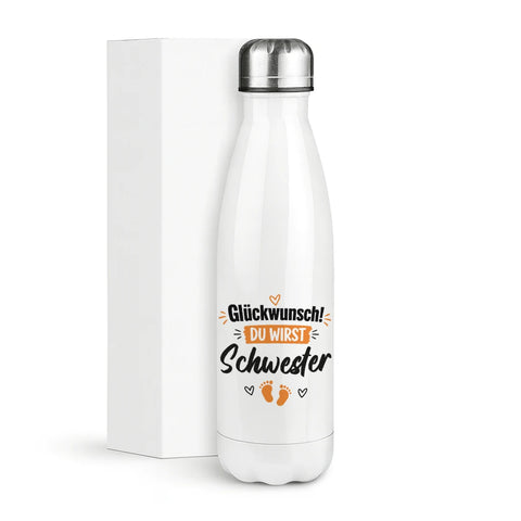 Glückwunsch du wirst Schwester – Thermosflasche 500 ml