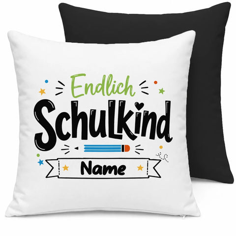Endlich Schulkind personalisiert – Buntstift-Design – Kissen
