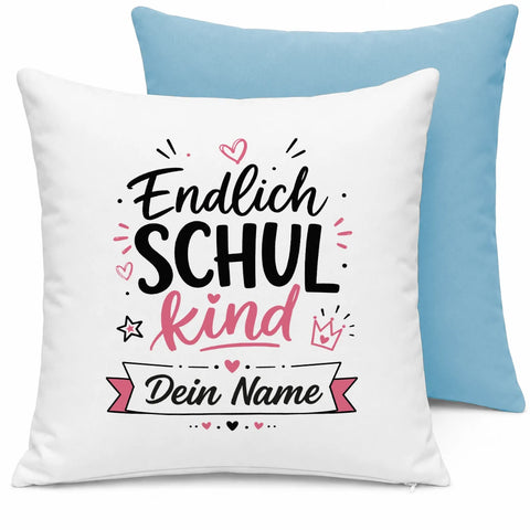 Endlich Schulkind für Mädchen – personalisiert – Kissen