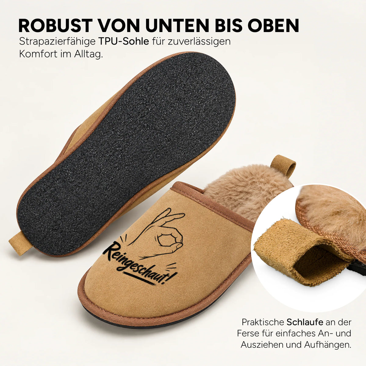 Innen flauschig, außen in Veloursleder-Optik