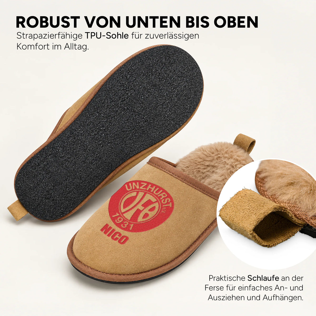 Innen flauschig, außen in Veloursleder-Optik