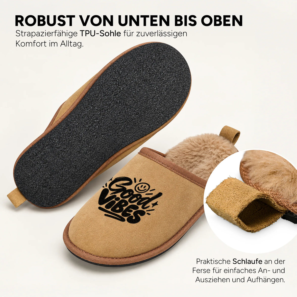 Innen flauschig, außen in Veloursleder-Optik
