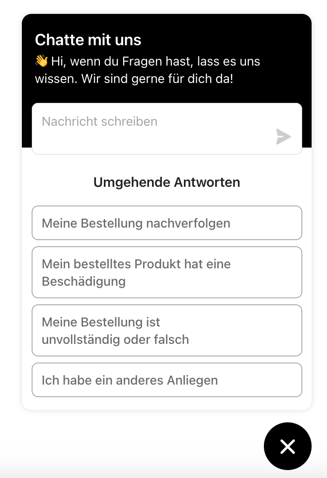 Auswahl der Support-Anliegen im Geschenke Momente Chat